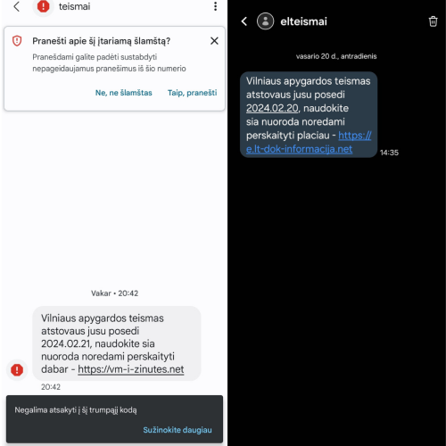 Perspėjame apie teismų vardu siunčiamas melagingas SMS žinutes