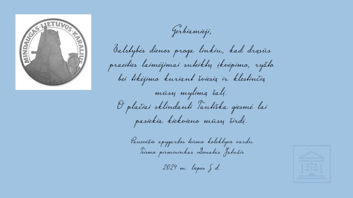 Teismo pirmininko sveikinimas